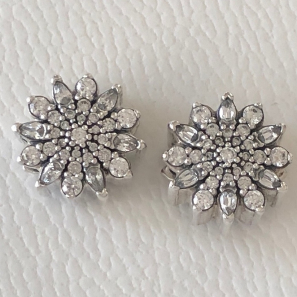 PAIR authentic Pandora charms " Snowflakes ice crystal charms bead " #791764 CZ